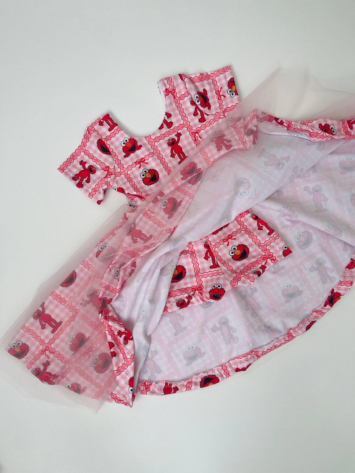 Pink Gingham Elmo Dress W/ Pink Tulle