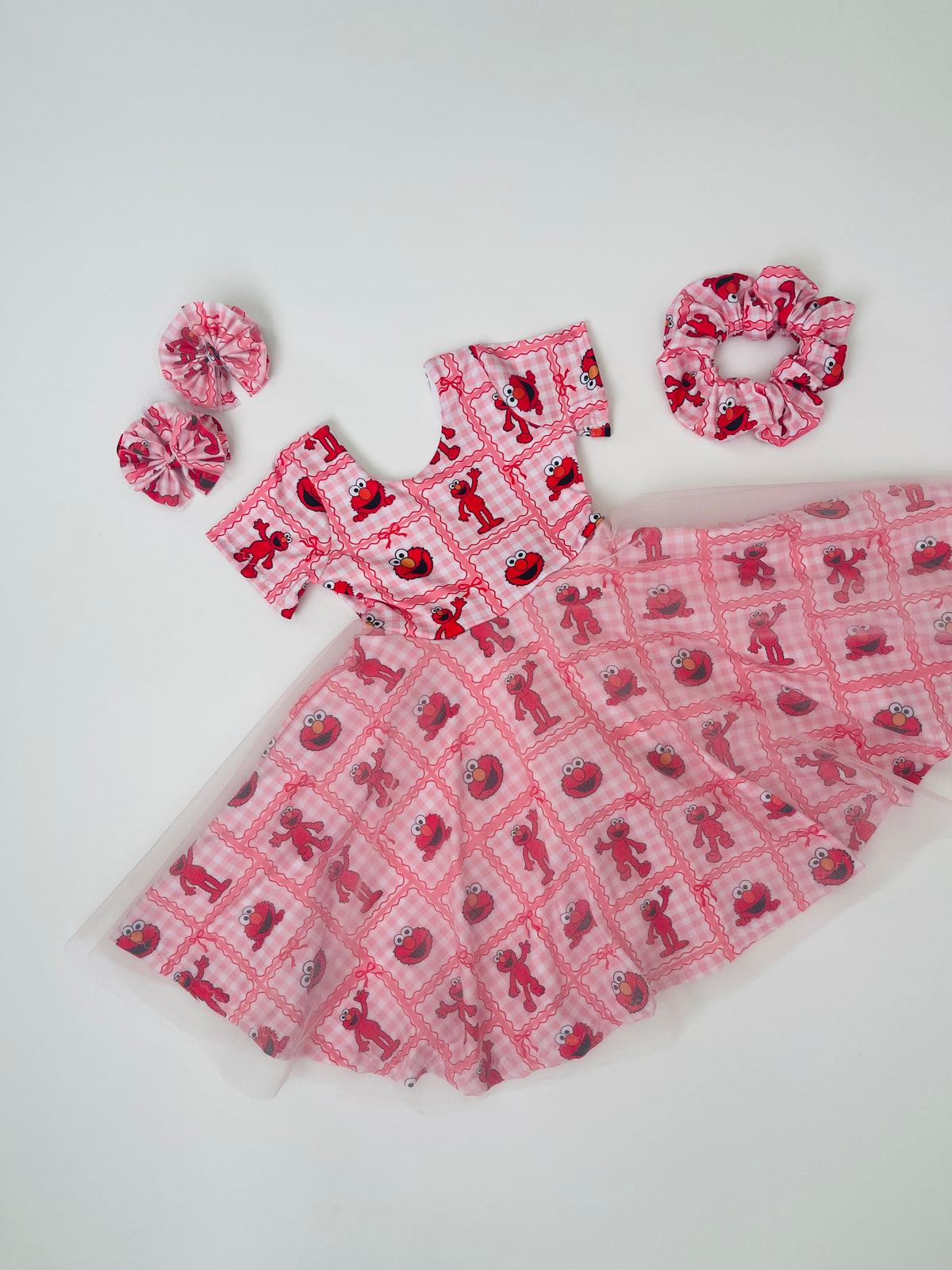 Pink Gingham Elmo Dress W/ Pink Tulle