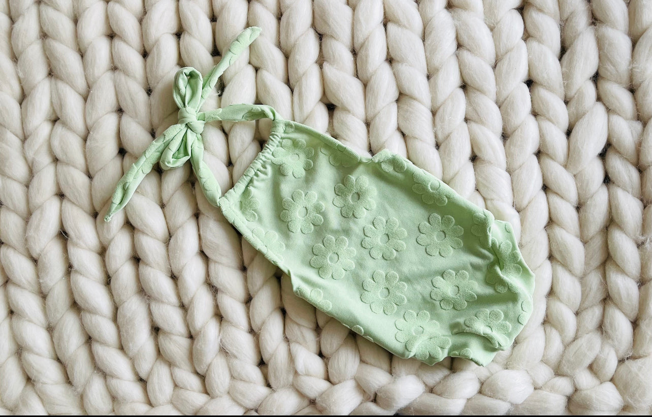 Green Daisy halter Romper