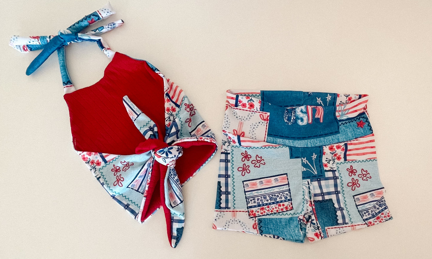 2T Fay halter Top W/Biker Shorts