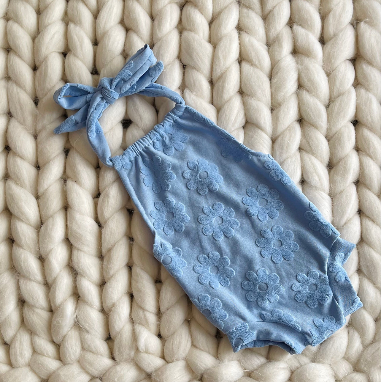 Blue Daisy  halter Romper