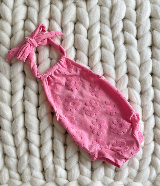 Pink Daisy  halter Romper